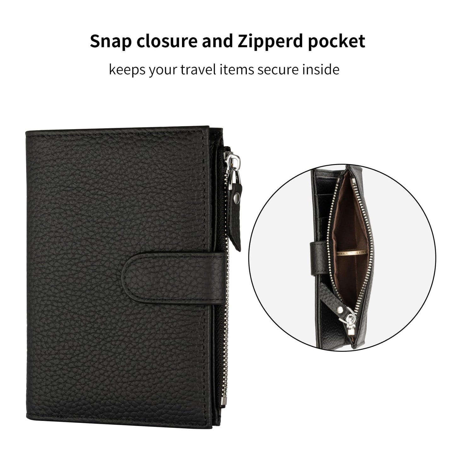 ilovever Passport wallet and Card Slot Combo RFID Blocking Slim Leather Travel Passport Wallet for Men and Women with Zippered Coins Pocket Passport holder,Black