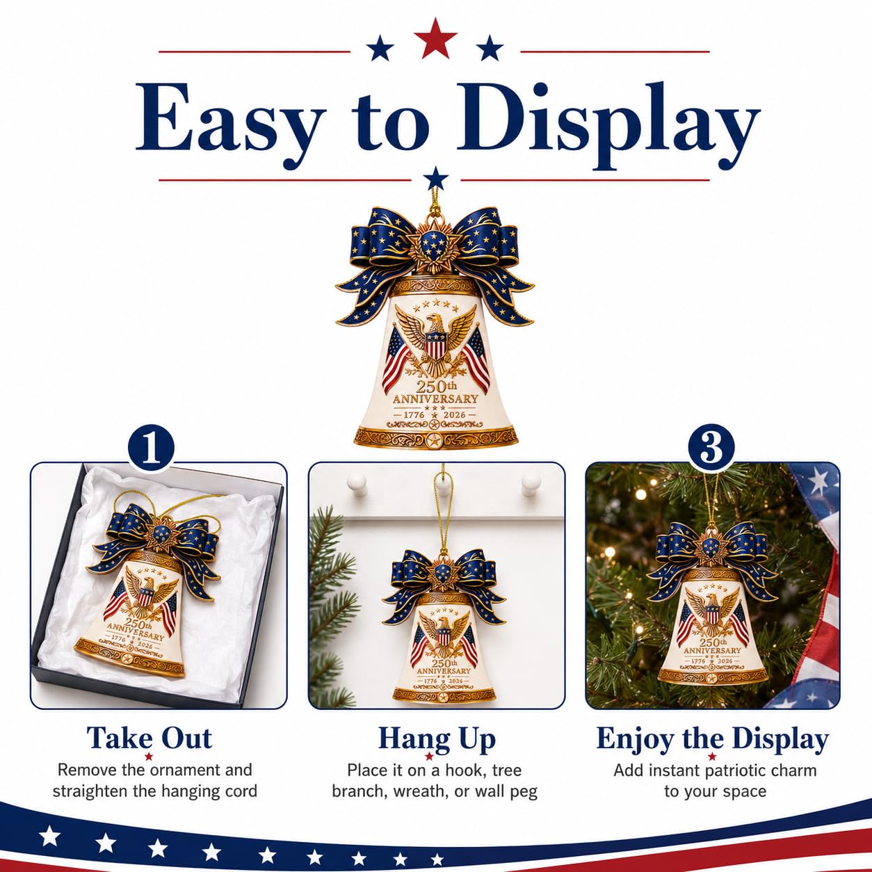 White Liberty Bell 250 Anniversary USA Ornament, America 250th Merchandise, Fourth of July Decorations, Patriotic Decor, USA 250th Anniversary 4th of July Gifts, America 250th Birthday Gifts