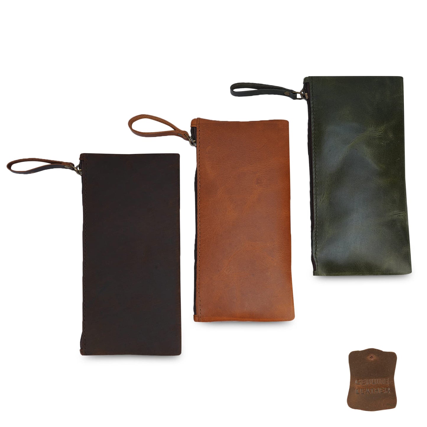 TheAntiq Leather Pencil Pouch, Currency Pouch, Leather Pencil Case, Zippered Pouch Paper Money, Pen Case, Pen & Marker Case, Pencil Case For Artists & Professionals (Brown)