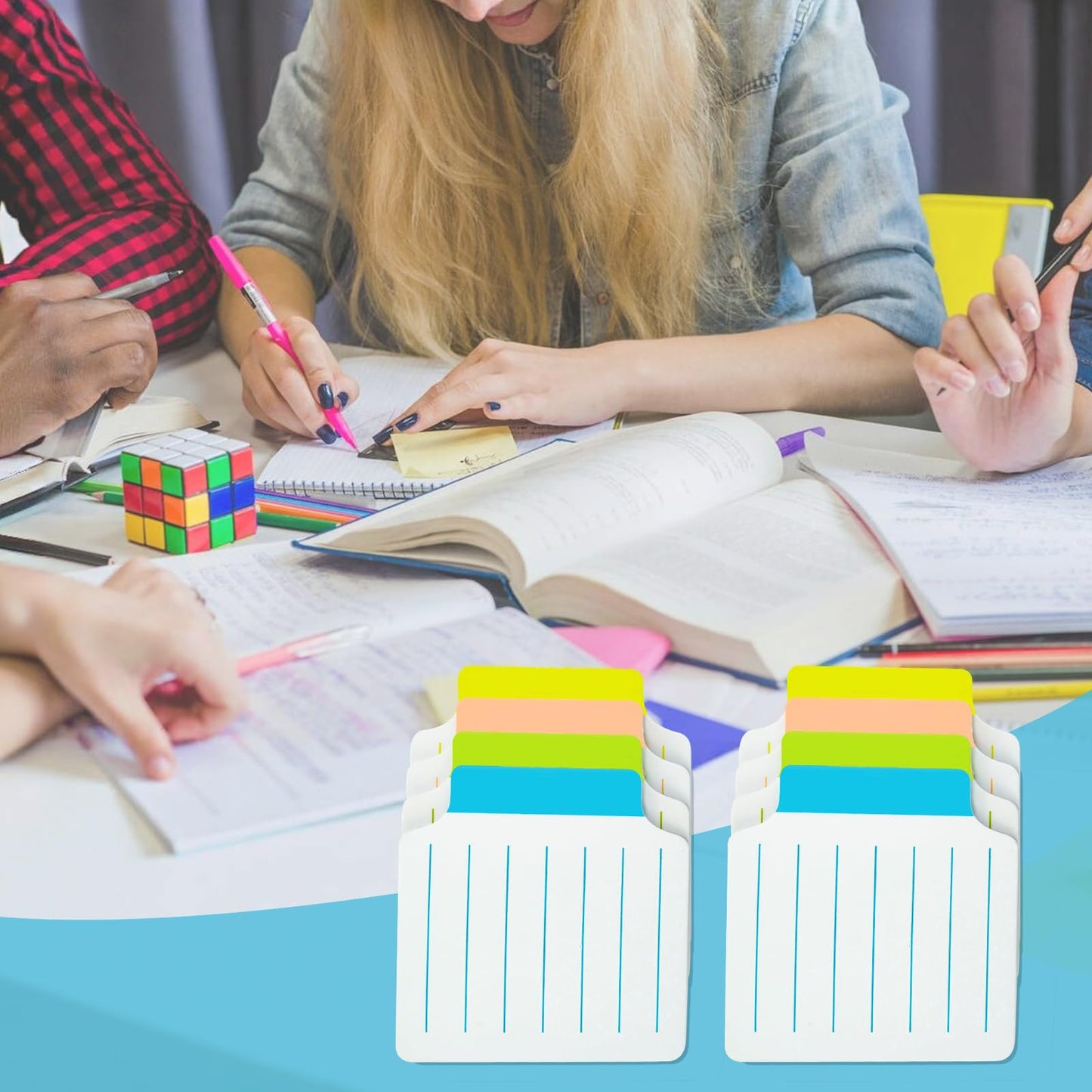 AAAA 4A 2 Pads Divider Sticky Notes Tabs 2 2/3 x 2 7/8 Inches, White, Lined Sticky Notes with Lines for Notebooks, Books, Office, School Supplies, 15 Sheets/Divider, 4 Dividers/Pad, 120 Sheets Total