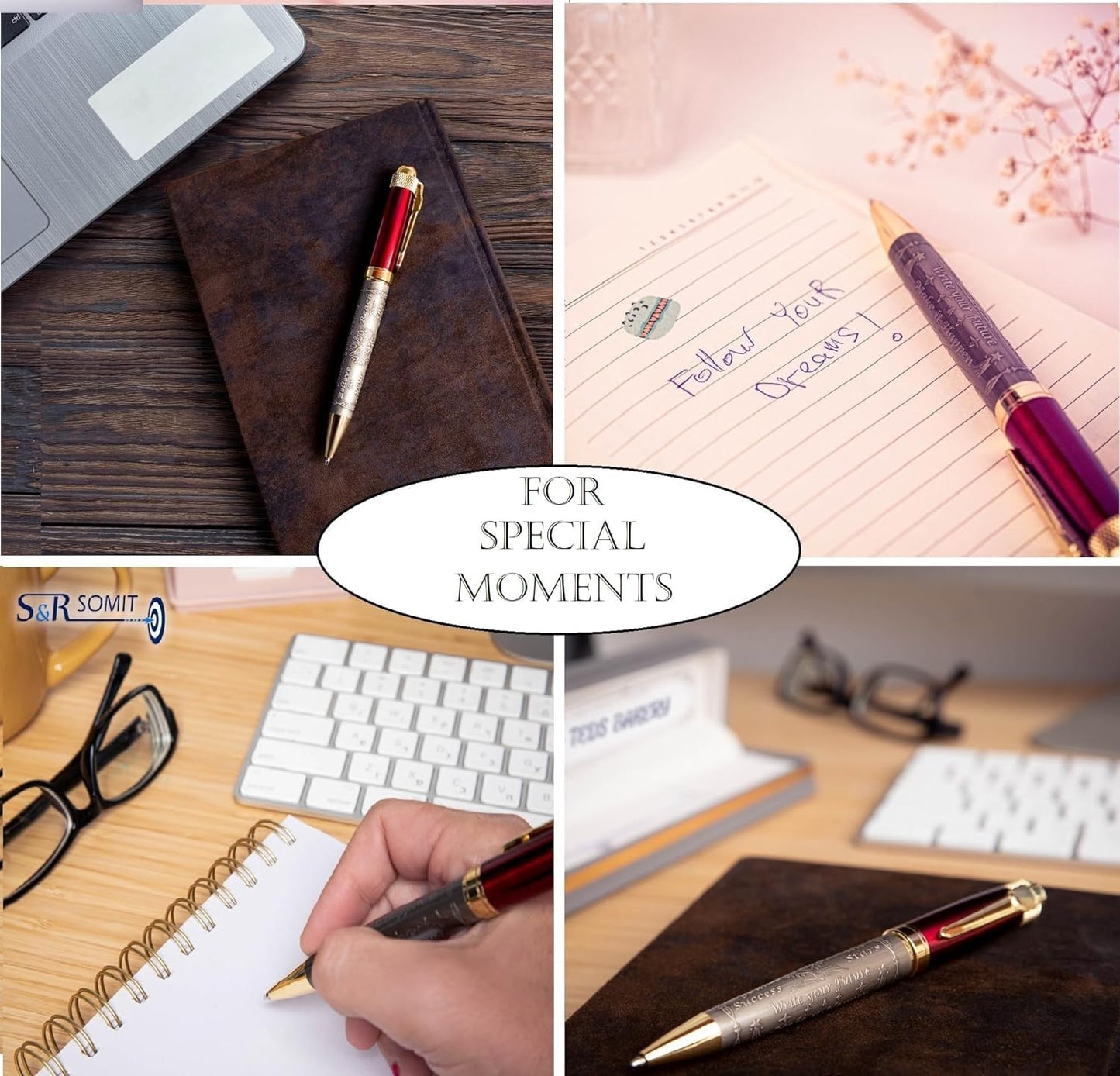 S&R Somit™ Fancy Pen For Men and Women With Gift Box - Valuable Luxury Pen for Business and Office, Executive Gift for Family & Friends - Special Engraving & Led Decorative Box (RED GOLD)