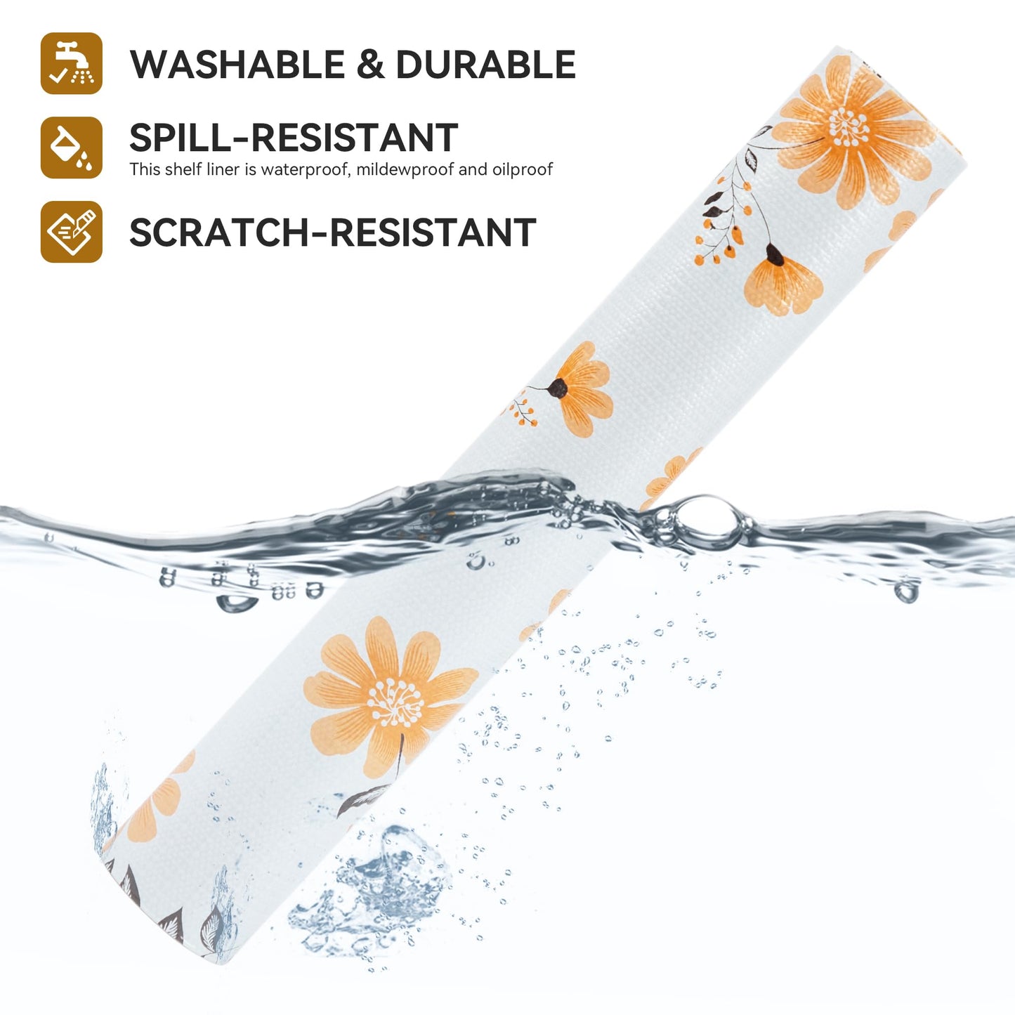 RAY STAR Shelf Liner, 12 Inch x 10 Feet Non Adhesive Daisy Floral Printed Cabinet Liner for Pantry Drawer Vanity, Strong Grip Non Slip Waterproof, Shelf Liners for Kitchen Cabinets Organization