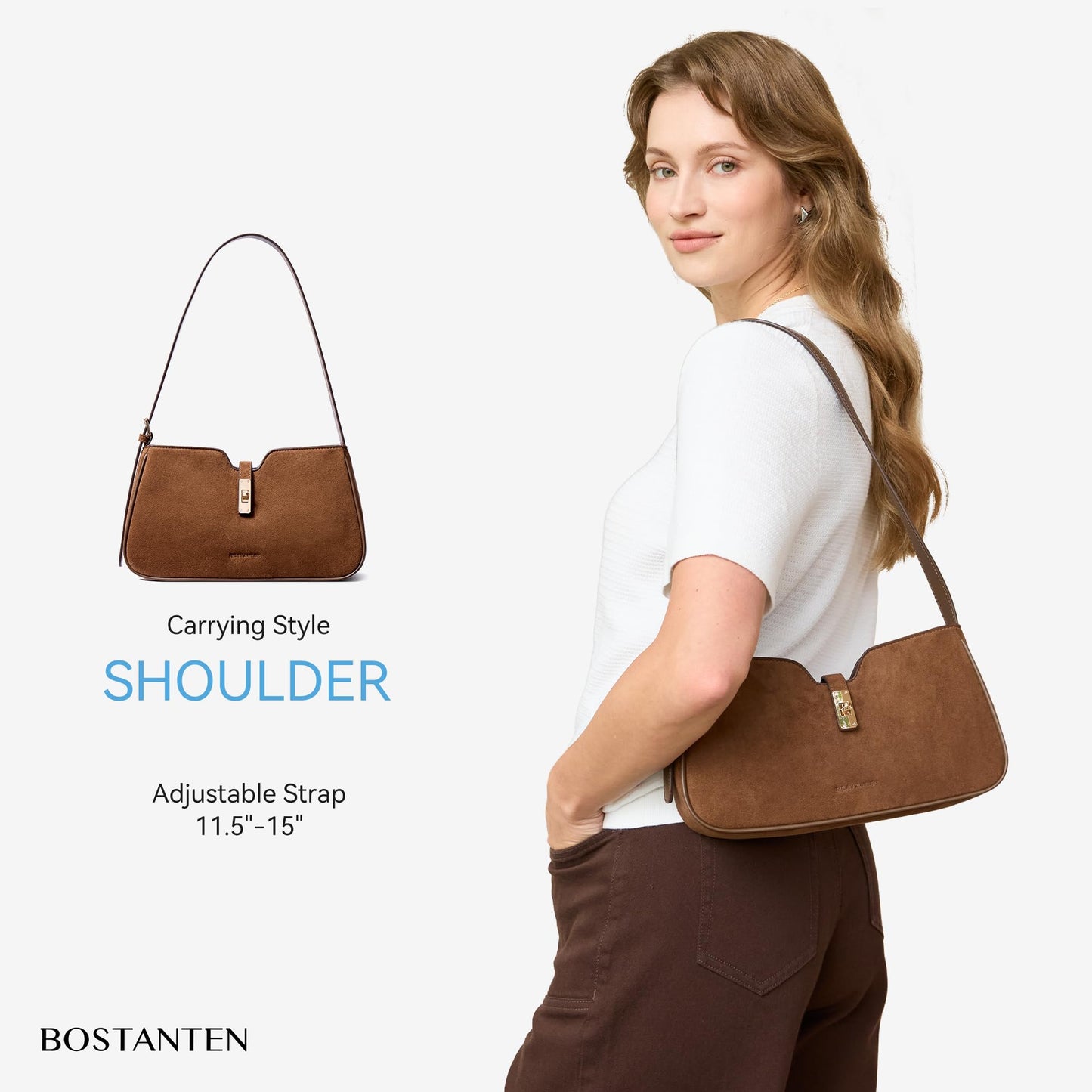 BOSTANTEN Shoulder Bag for Women, Casual Shoulder Purse Vegan Leather Chic Hobo Handbag with Adjustable Strap for Work Travel