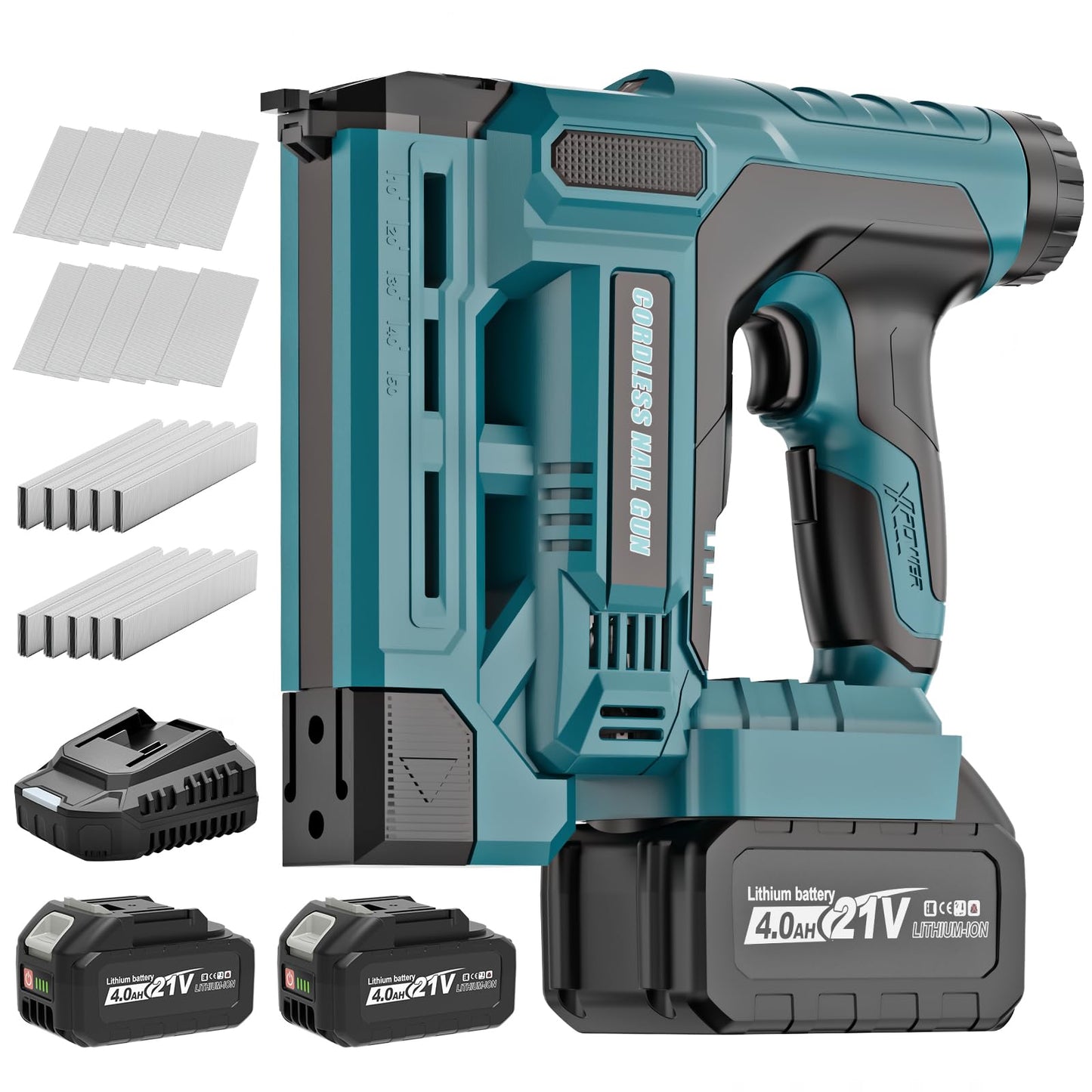 CAMXTOOL Nail Gun Cordless with 2Pcs 4.0Ah Battery, 18 Gauge 2 In 1 Brad Nailer & Staple Gun, Electric Nail Gun with 1000pcs Nails & 1000pcs Staples for Wood, Upholstery & DIY Projects, Depth Adjust