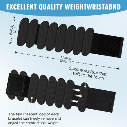 Wrist Weights, 2Pack Wearable Wrist Ankle Weights for Women and Men, Adjustable Silicone Arm and Leg Wrist Bracelets for Walking, Yoga, Pilates and Gym, 2lb (Black)