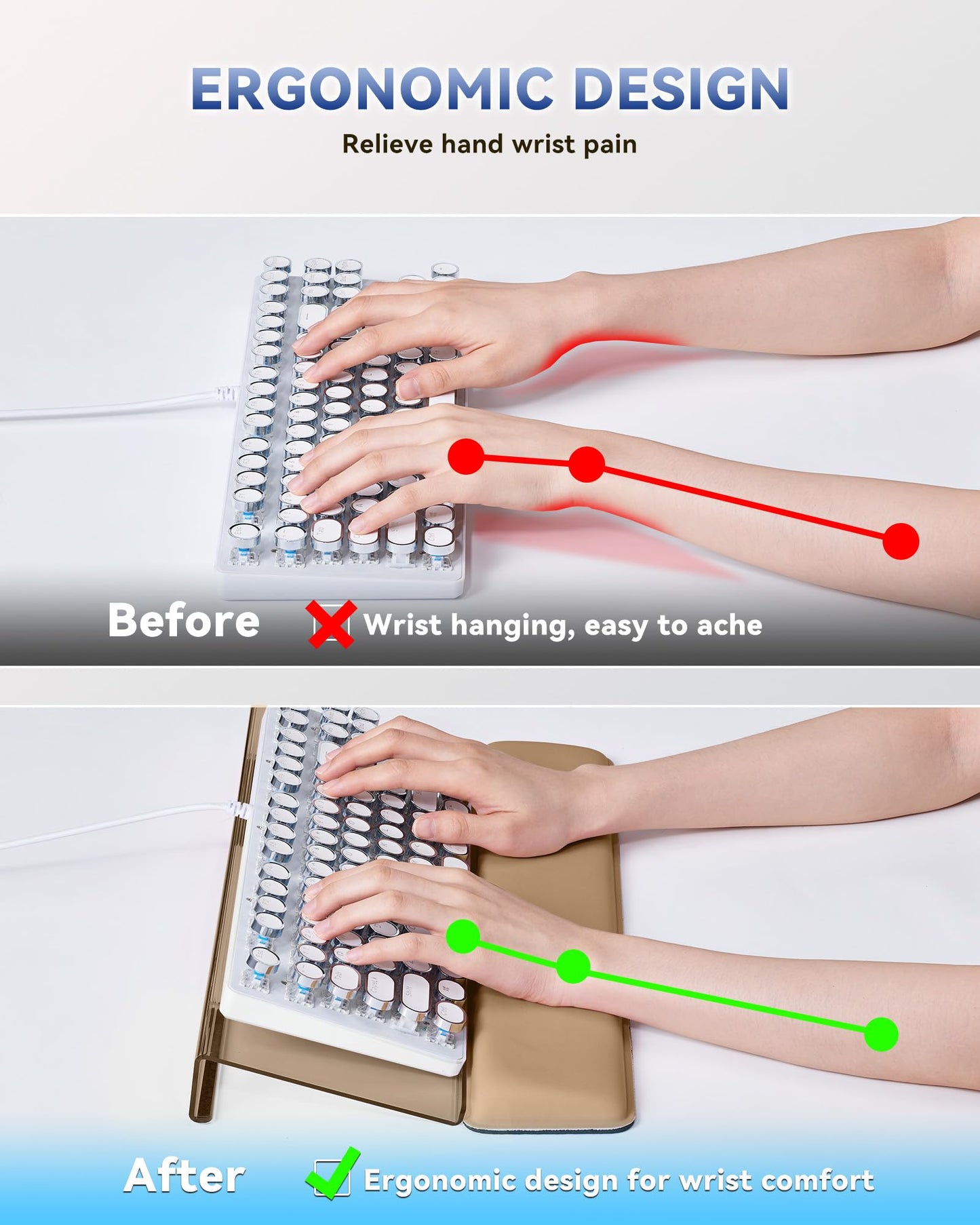 Laborio Computer Keyboard Stand for Desktop, Keyboard Riser Wrist Rest Holder for Easy Typing, Office Desk, Home, School Accessories(Coffee)