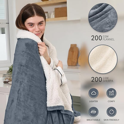 Electric Blanket Queen Size, Soft Cozy Flannel Sherpa Queen Heated Blanket Dual Control with 5 Heating Levels & 10 Hours Auto Off, Fast Heating, Machine Washable Heating Blanket, 84" x 90", Gray