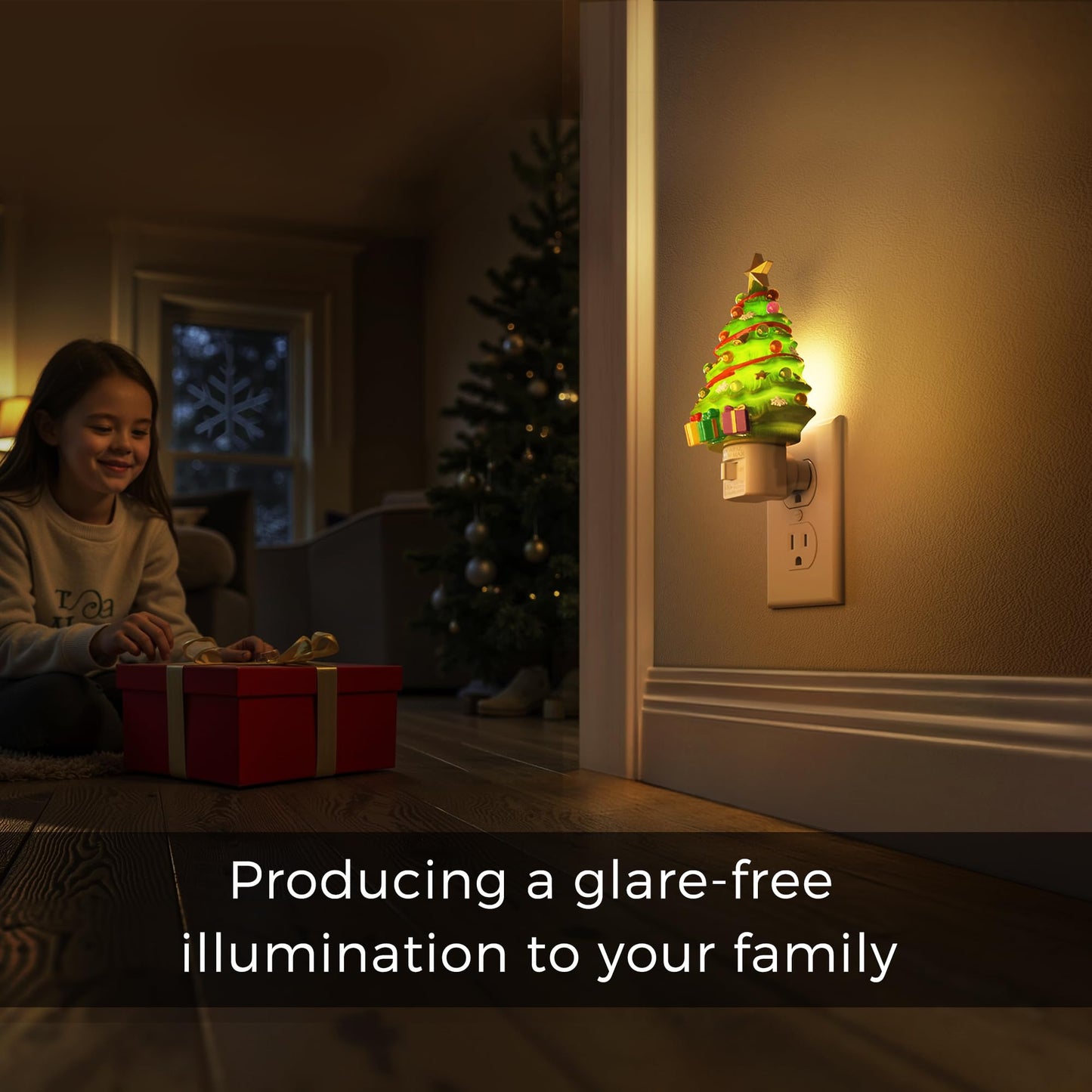L LOHAS LED Christmas Tree & Snowman Night Light, 3000K Warm White Plug-In Resin Nightlight, 360° Rotatable for Kids Room, Holiday Party & Home Decor, 1 Pack