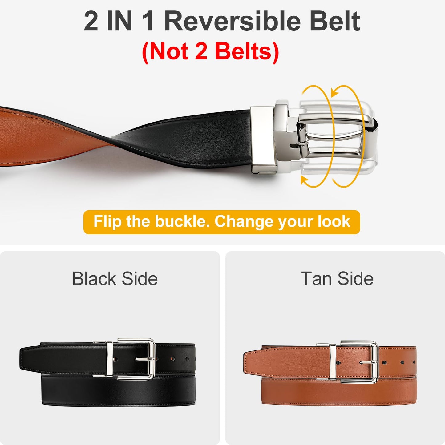 ITIEZY Reversible Belt for Men 1 Piece - 35mm Double Sided Mens Belt Leather for Dress and Casual, Customizable Fit for Elegant Style, Black/Brown