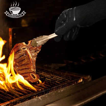 UTOI BBQ Grill Gloves, 1472F Heat Resistant Barbecue Oven Mitts, Silicone Non-Slip Cooking Gloves for Kitchen, Grilling and Baking, EN407 Certified, 13 inch Long, Black, XL Size, 1 Pair