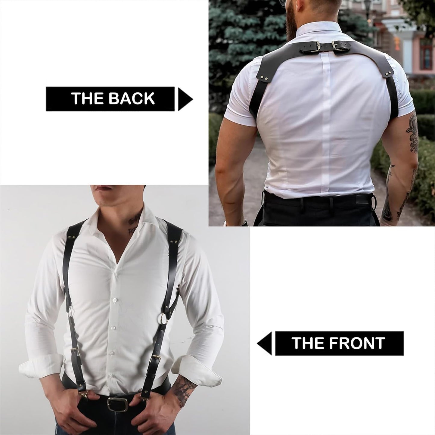 TARZNGGLOP Harness Belt Costume for Men, Men's Pu Leather Body Chest Sexy Body Harness Belt Adjustable Buckle Clothes Outfits, Nightclub Cosplay Clubwear