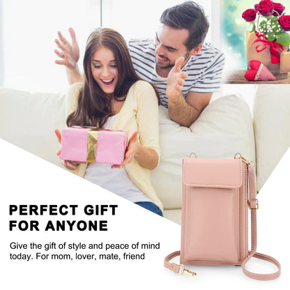 DOB SECHS Leather Passport Wallet Crossbody Phone Bag, RFID Blocking Passport Holder Credit Cards Case for Women, Travel Accessories Organizer Neck Wallet Pouch Bag with Adjustable Strap, Pink