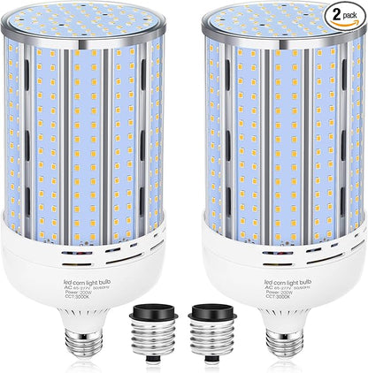 2 Pack 200W Corn LED Light Bulb Fanless,29,500LM 3000K/Warm White(2000 Watt Equivalent) E26/E39 Large Mogul Base LED Cob Lamp for Outdoor Indoor Garage Warehouse Factory Workshop Street Backyard