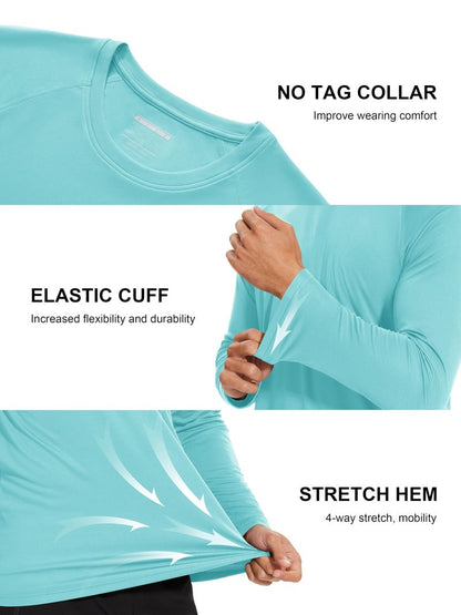 MAGCOMSEN Sun Shirts for Men Long Sleeve Shirt for Men UPF50 Quick Dry Athletic Shirt Swim Shirt Aqua Blue,3XL