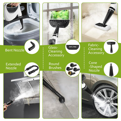 Pressurized Handheld Multi-Surface Natural Steam Cleaner with 12 pcs Accessories, Multi-Purpose Steamer for Home Use, Steamer for Cleaning Floor, Upholstery, Grout and Car (Grey)
