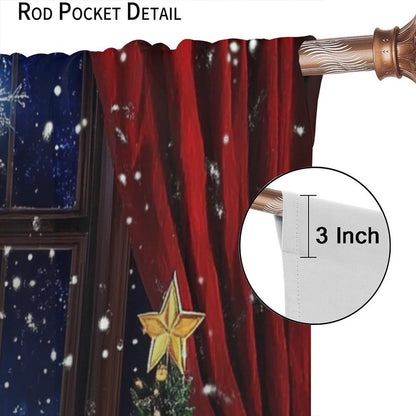 Merry Christmas Santa Claus Curtains Happy New Year Christmas Tree Snowflake for Living Room Bedroom Blackout Decor Window Drapes 42" W X 45" L