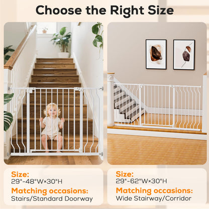 MUTAK 29-43" Baby Gate for Stairs, Baby Safety Essentials, Auto Close Gate for Doorways, Easy Install Pressure Mounted Dog Gate Indoor, Pet Gates for Dogs, White