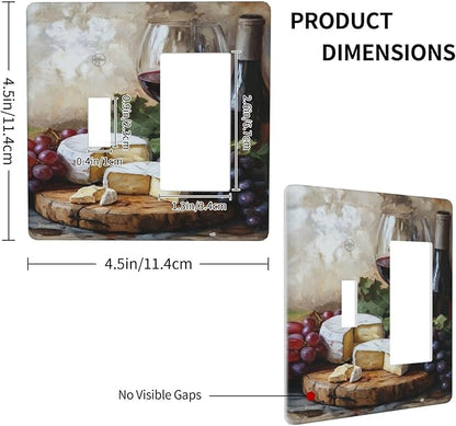 Decorative Art Light Switch Covers Wineglass & Artisanal Cheeses 2 Gang Single Toggle Rocker Combination Electrical Faceplate Switchplate Wall Plate for Home Decor