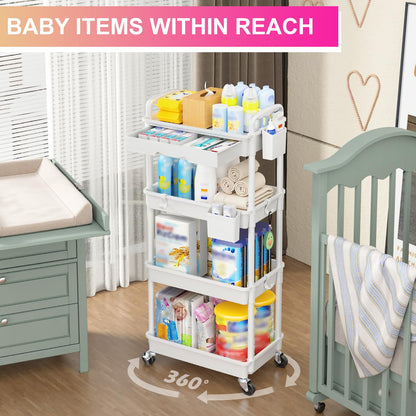 Goovilla 3 Tier Rolling Utility Cart Organizer with Removable Drawer, Stable and Sturdy Black Rolling Storage Carts with 2 Lockable Wheels for Bathroom, Kitchen, Snack, Craft, Makeup, Baby Essentials