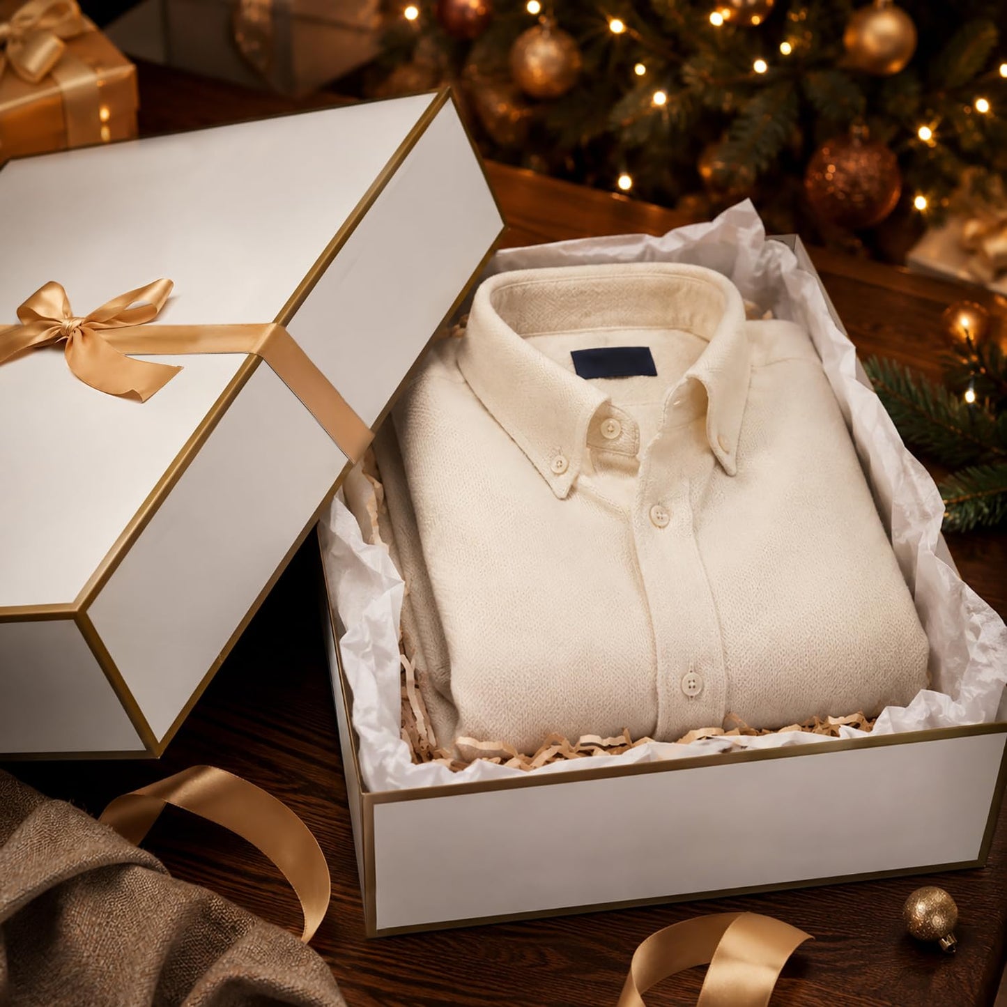 Joyvera 12 Pack Large Shirt Boxes with Lids, 17 x 11 x 4 Inch White Gift Boxes with Gold Ribbon for Clothing, Sweaters, Robes, Bridesmaid, Wedding, Birthday, Christmas