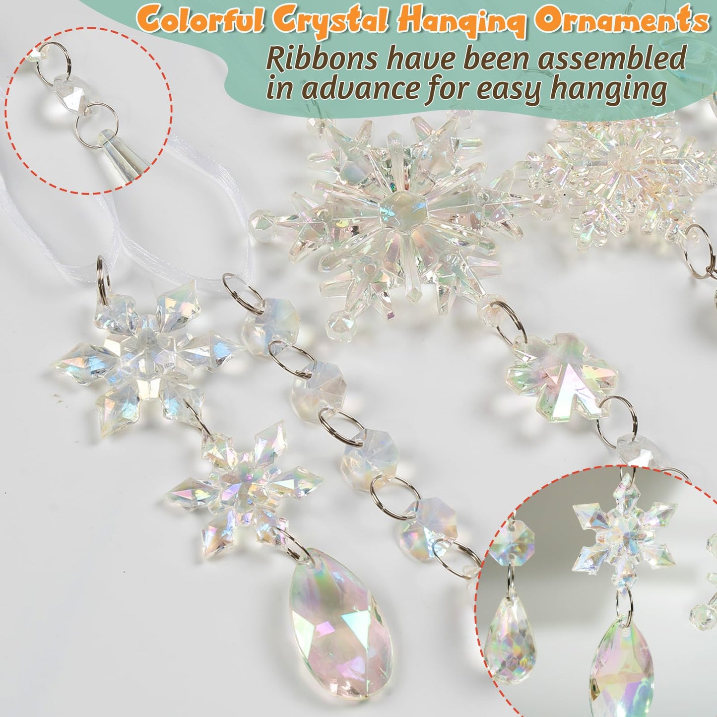 GuassLee 18pcs Crystal Christmas Tree Ornaments - Iridescent Acrylic Snowflake Icicle Drop Crystal Hanging Ornaments for Tree Iridescent Party Decor Christmas Frozen Themed Birthday Decor