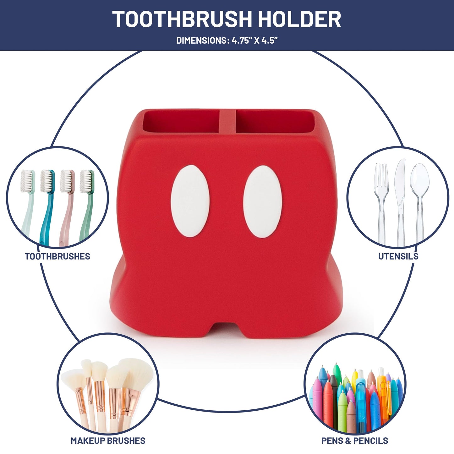 Jay Franco Disney Mickey Mouse Toothbrush Holder - Red Resin Pencil Holder - Bathroom Storage