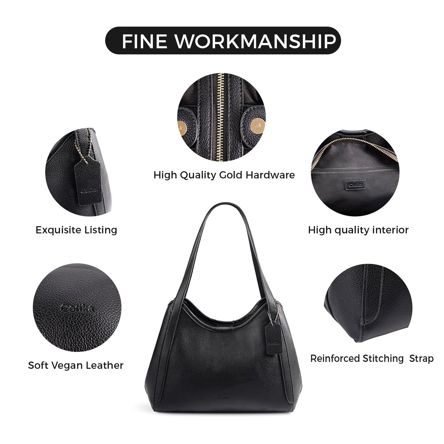 Hobo Bag for Women,Vegan leather Purse for Women Stylish Shoulder Handbags Medium Women's Purses for Work Travel Daily-Black