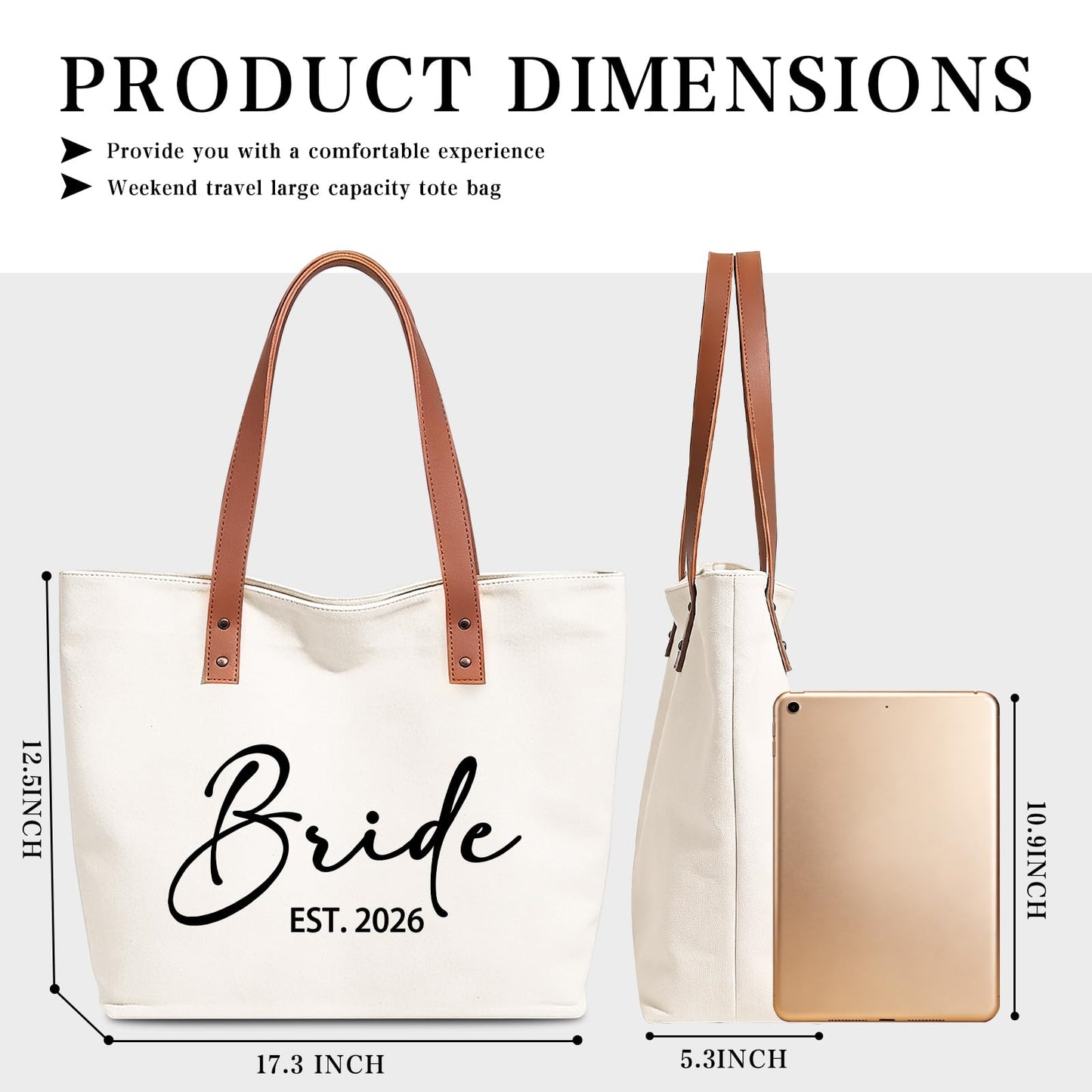 Tmsek Bride Canvas Tote Est 2026 Bridal Shower Wedding Bachelorette Party Gifts for Bride to Be, Bridal Gift Bag