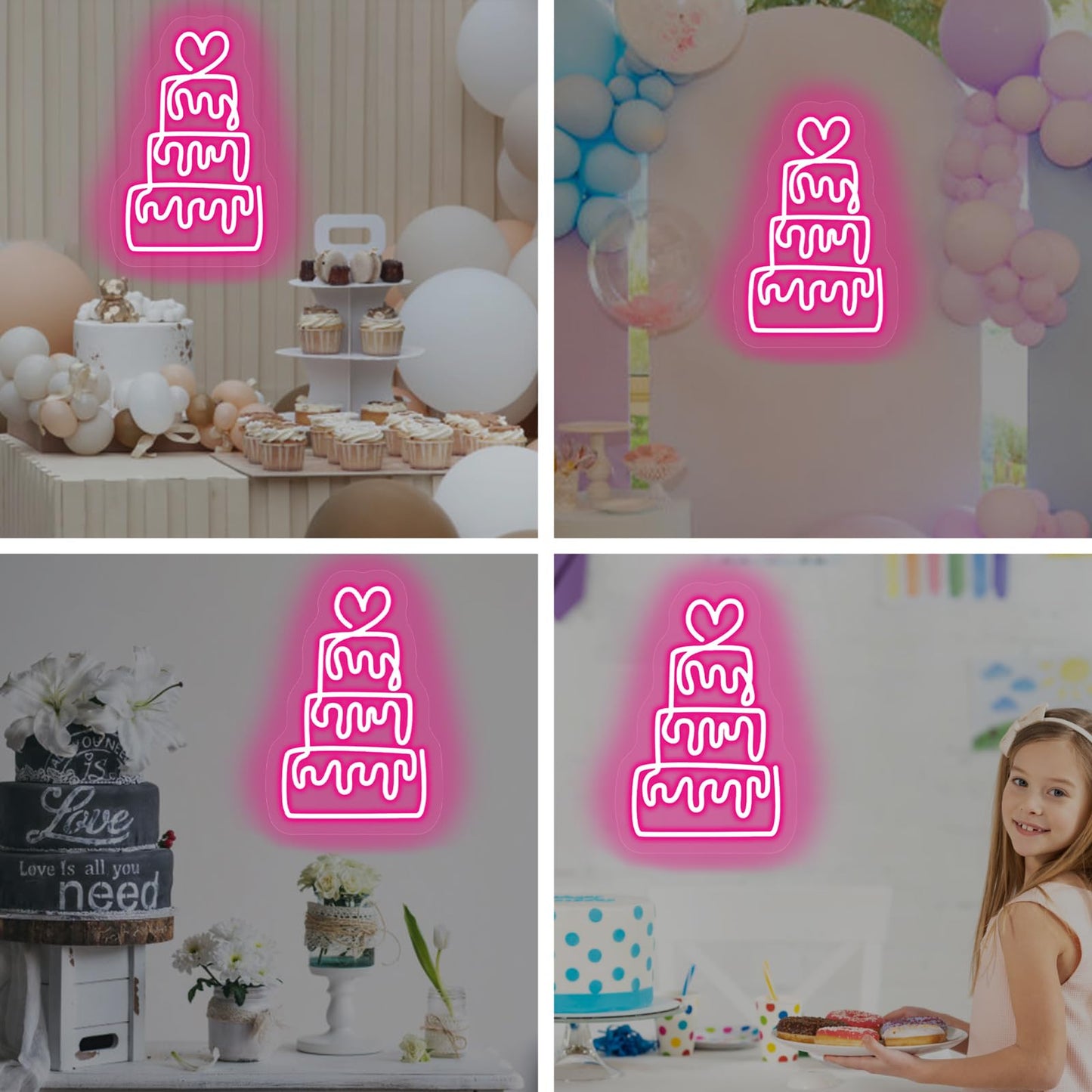 Birthday Cake Neon Sign for Wall Decor LED Dimmable Acrylic Neon Light up Birthday Party Sign Banner Handmade Wall Art Lights for Food Shop shops Christmas Birthday Party Gift,