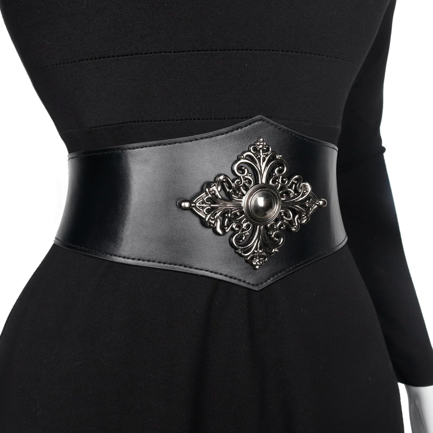 Joukavor Viking Leather Corset Belt Women - Renaissance Waist Corset for Halloween Fantasy Ren Faire Daily Wear (Black, L)