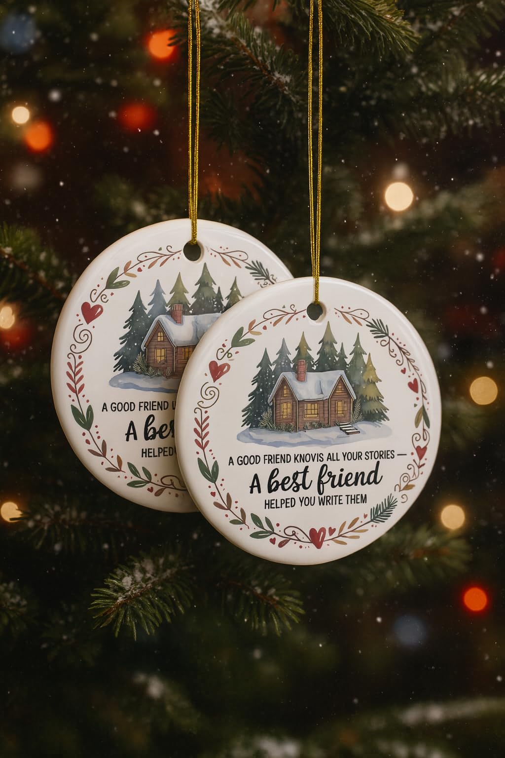 Best Friend Christmas Ornament – A Good Friend Knows All Your Stories Quote – Ceramic, Glass or Acrylic Ornament – Cozy Cabin Winter Gift for Friend – Holiday Keepsake Tree Decoration (Acrylic, 1)
