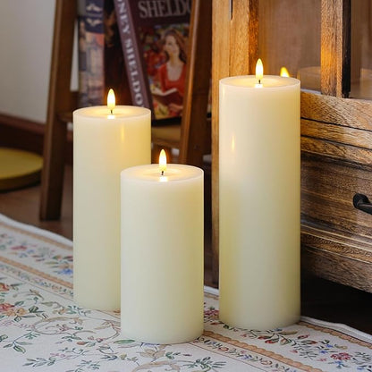 4" x12" Flameless Flickering Remote Ivory Candles with Candle Grease and Timer, LED Battery Operated Fake Real Wax 3D-Wick Pillar Candles, Pack of 1