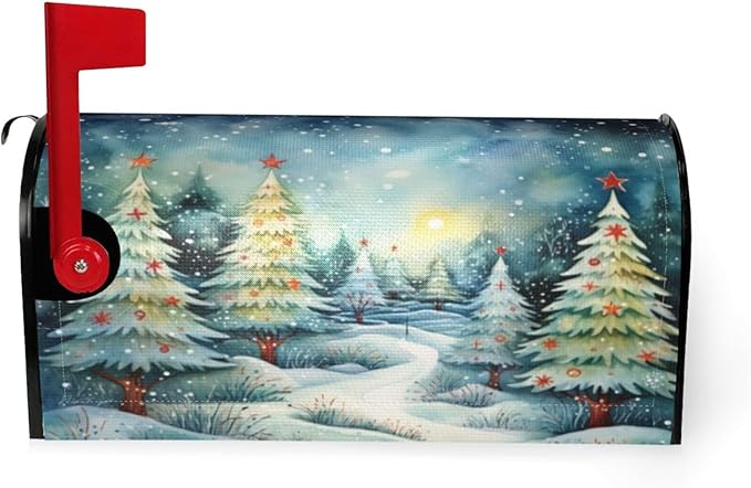 DADABULIU Mailbox Covers Christmas Tree Watercolor Winter Forest Christmas Tree Watercolor Winter Forest Magnetic Letter Post Box Cover Standard Size 21 x 18 Inch Garden Yard Home Decorative