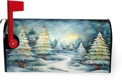 DADABULIU Mailbox Covers Christmas Tree Watercolor Winter Forest Christmas Tree Watercolor Winter Forest Magnetic Letter Post Box Cover Standard Size 21 x 18 Inch Garden Yard Home Decorative