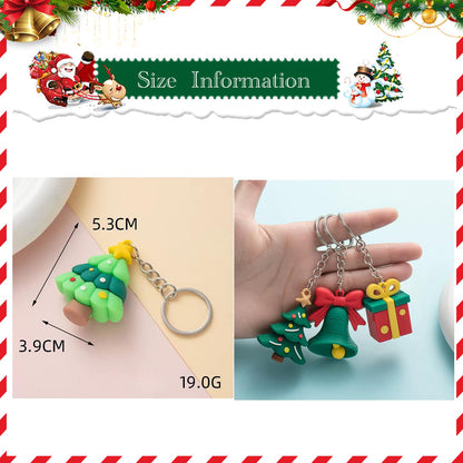 YUNILE 24Pcs Christmas Party Giveaways for Adults,3D Silicone Christmas Keychains Bulk - Santa Claus Snowman Xmas Tree Reindeer Silicone Hanging Ornaments with Key Rings