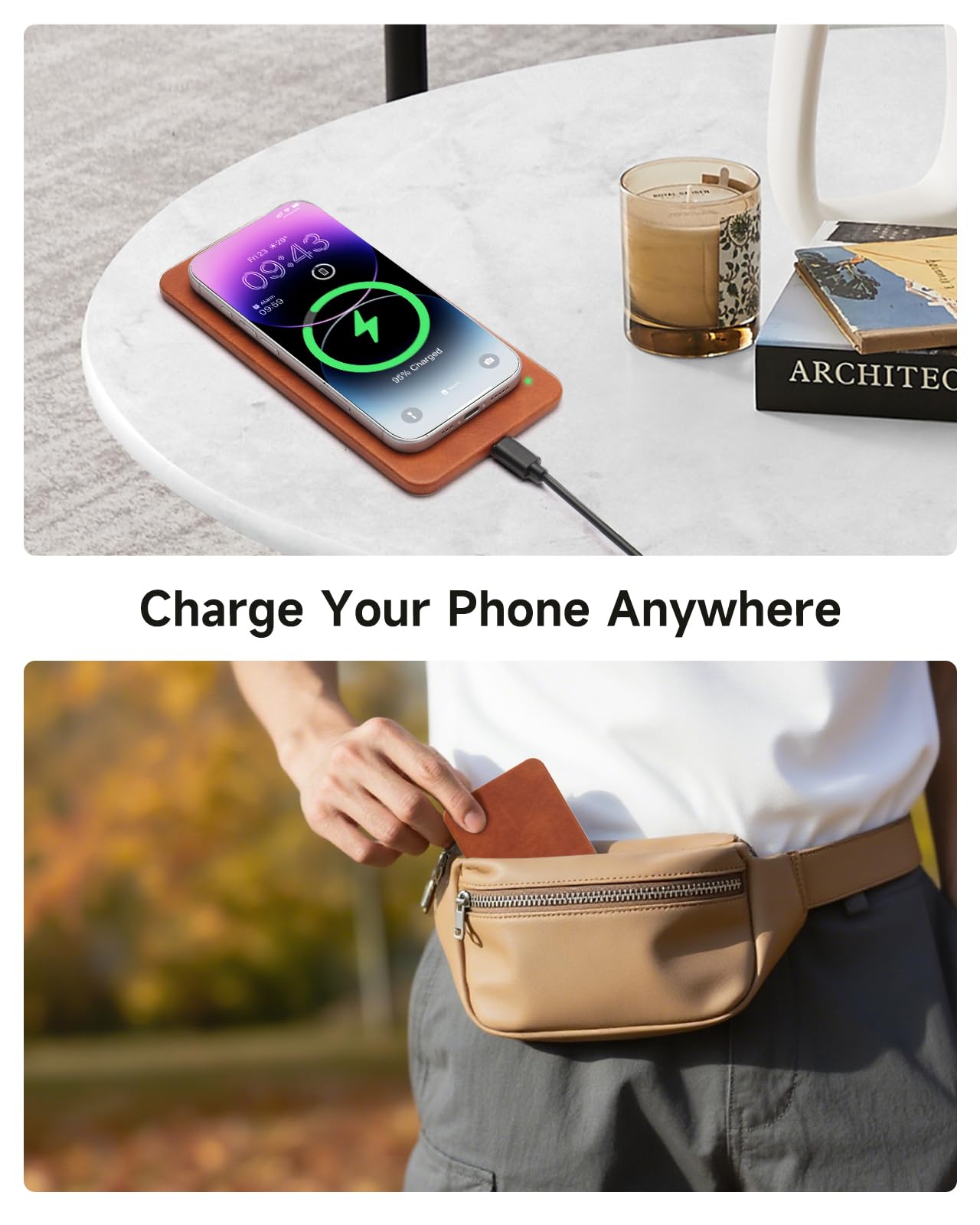 Valet Tray, Built in Wireless Charging Pad, Nightstand Organizer, Two-Toned Premium Vegan Leather Desk Bedside Caddy Organizer Tray for Keys, Watch, Wallet,Jewelry (Brown Patchwork)