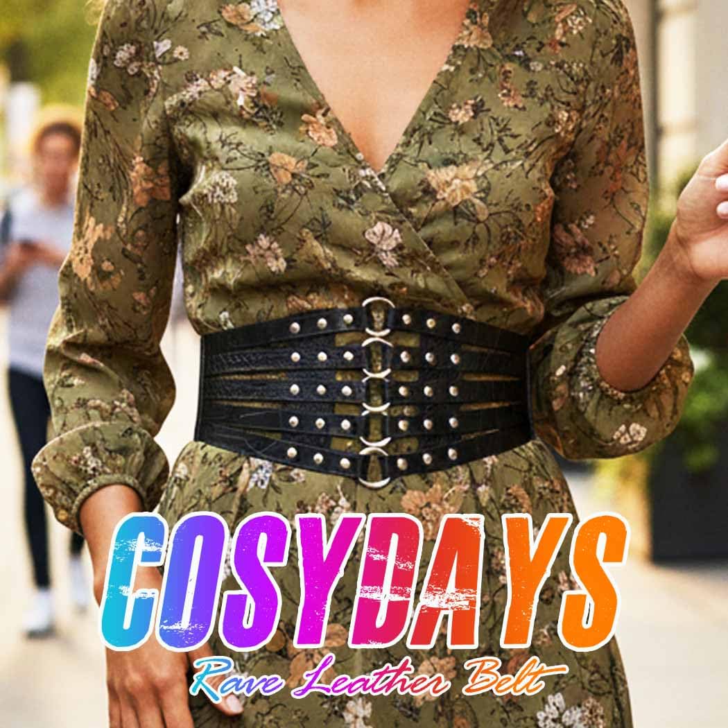 COSYDAYS Hollow Out Rivet Corset Belt Black Wide Elastic Leather Waist Belts Fashion Stretchy Belt Accessories for Women (Black)