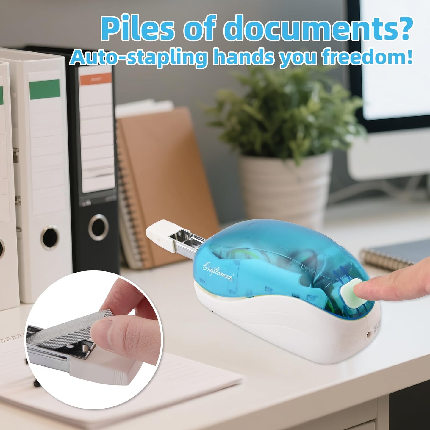 Craftinova Electric Stapler,Including 2000 Staples and 1 Staple Remover, Suitable for Palm Size and high Comfort，25 Sheet Capacity, AC Adapter or Battery Powered，Battery not Included