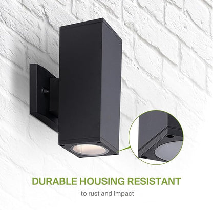 ASD 2 Light Square Outdoor Wall Light Fixture | 120W E26 Socket 120V ETL Cylinder Up Down Lights | LED/CFL/Incandescent Bulb Exterior Wall Sconce | Front Door, Porch, Patio | Black, 6 Pack