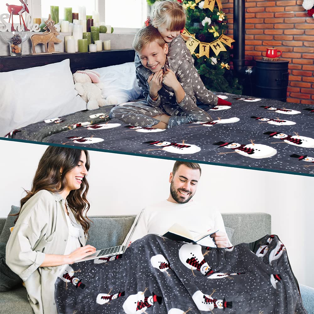 PAVILIA Christmas Snowman Throw Blanket | Grey Christmas Fleece Blanket | Soft, Plush, Warm Winter Cabin Throw, 50x60 (Grey Snowman)
