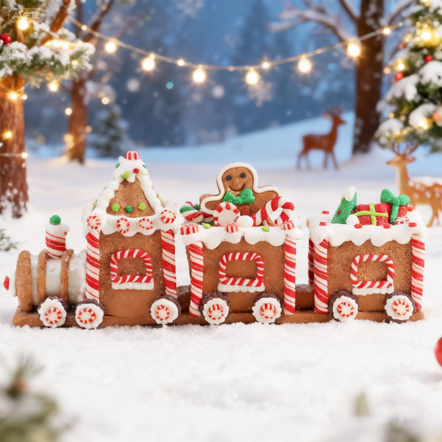 SunArtHome Christmas Gingerbread Decorations - 10" Gingerbread Decor Train Figurines Xmas Decor Gift - Christmas Party Home Decor Holiday Home Decor for Table, Mantel, Shelves