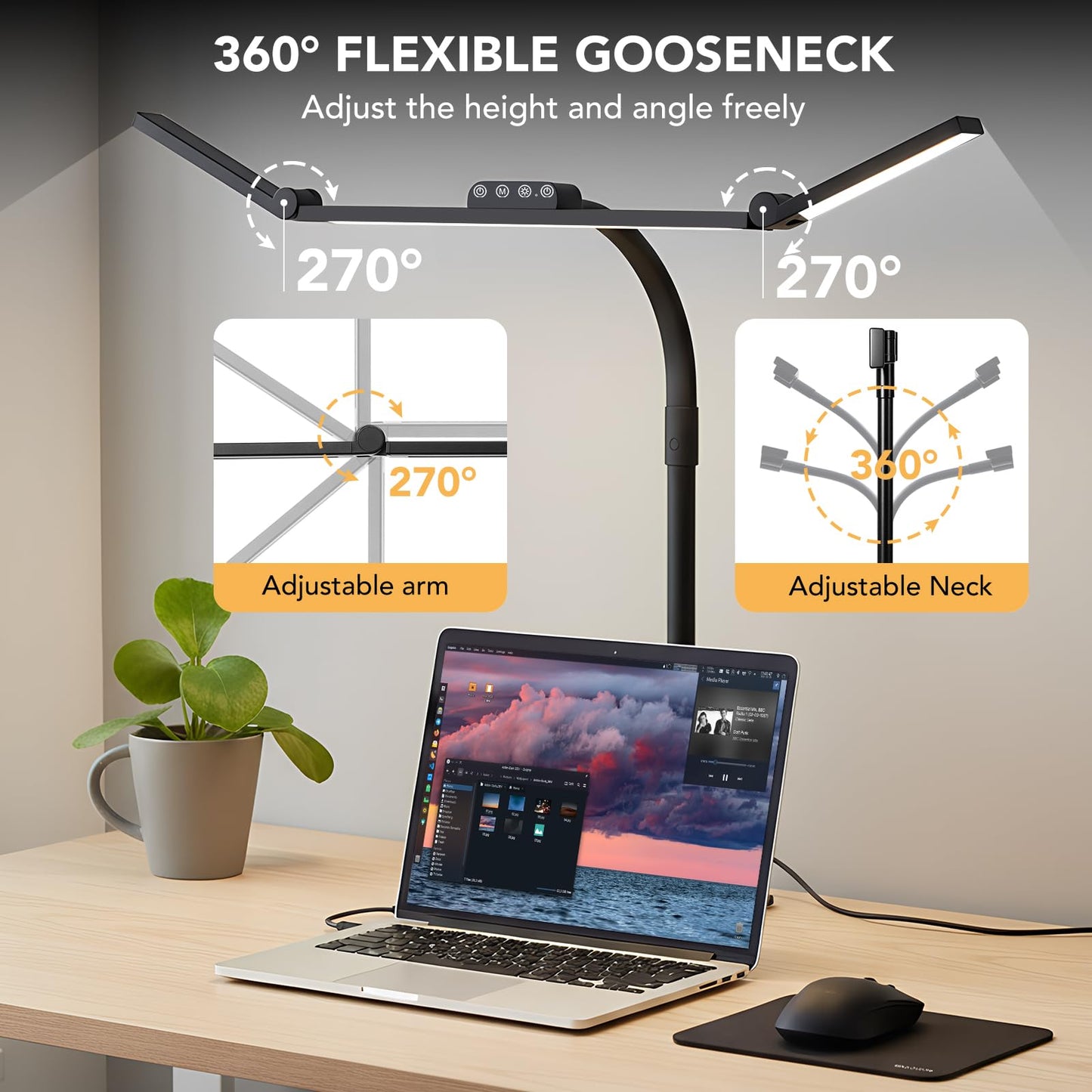 Galnolt LED Desk Lamp for Home Office with Base, 28.2" Adjustable Gooseneck Swing Arm Ultra Bright Desk Light, Dimmable Architect Table lamp for Desktop Computer Light, Reading, Study, Workbench