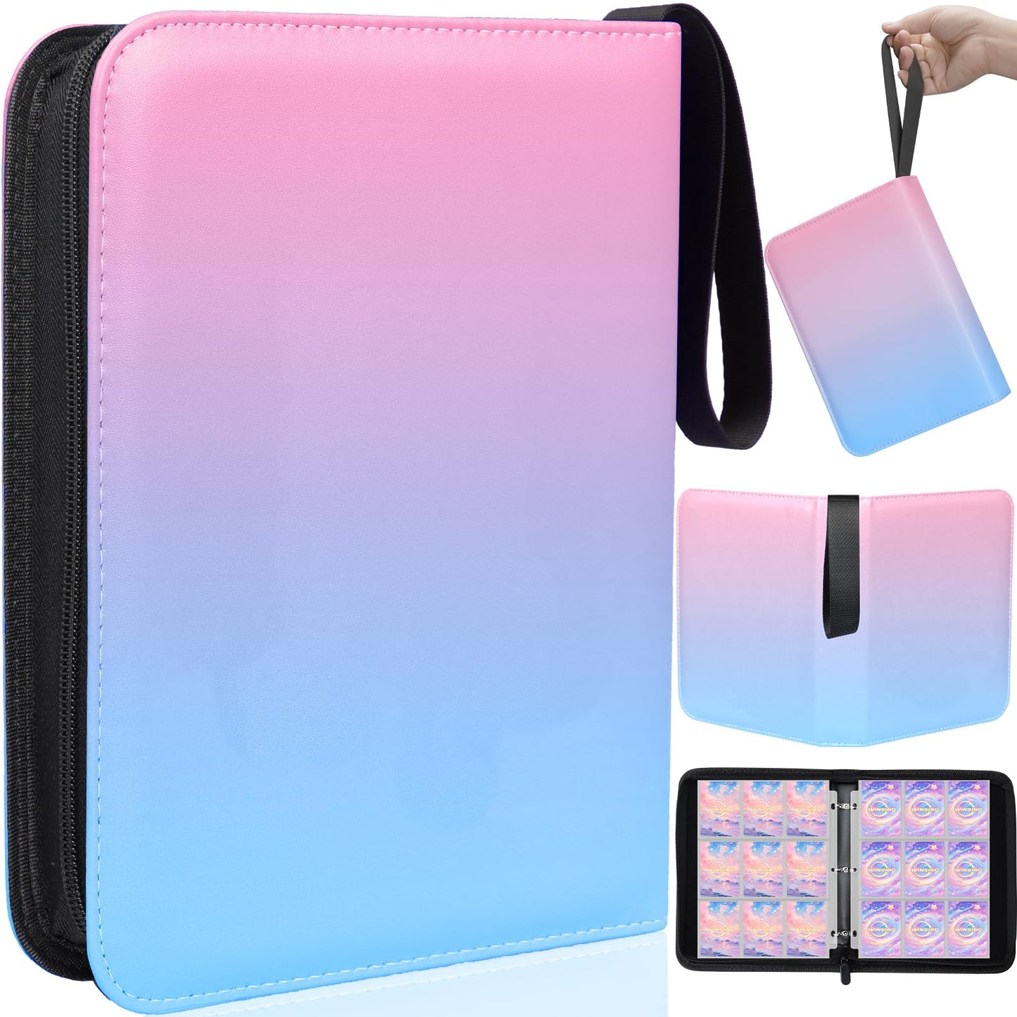 Card Binder 4 Pocket, 400 Pockets Card Holder Compatible with Game Cards Gift for Girls, Trading Card Binder Album Case Book Storage For Photocards, Small,Pink