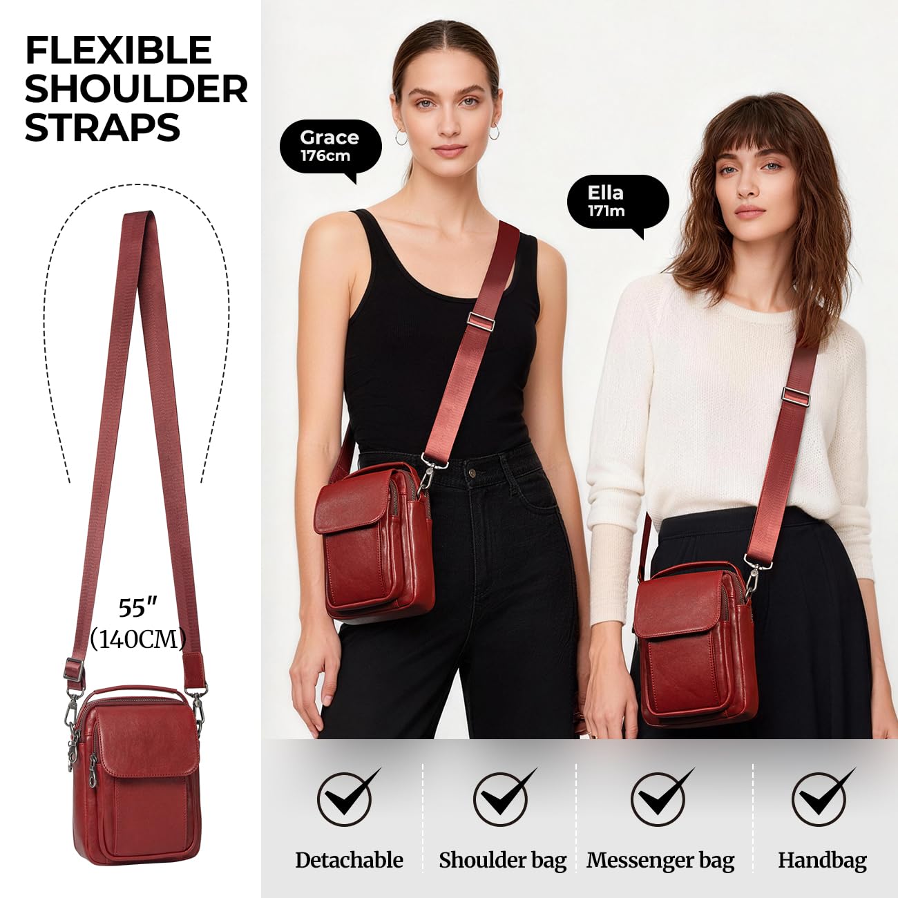 Augus Leather Small Messenger Bag For Men Crossbody Handbag Shoulder Sling Travel Bags for Men Purse Daypack Magnetic Buckle (burgundy)
