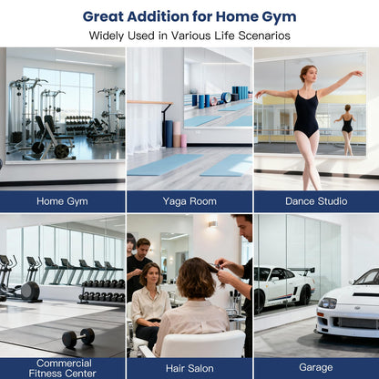 Amorho Gym Mirror, 56''x48''(3pcs 56''x16'') Frameless Full Body Mirror for Home Gym Wall, Tempered Glass, Yoga Studios, Dance Rooms, Garage Gyms.