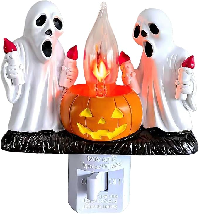 Ghost Campfire Nightlight,Halloween Campfire Flickering Night Light,3D Spooky Fire Marshmallow Night Light for Halloween Decor (Torch Ghost)