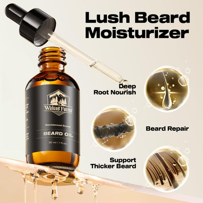 Waking Forest Beard Growth Oil - Biotin Sandalwood Oil with Vitamin E, Rosemary & Castor for Thicker, Softer, Stronger Beards (2oz)