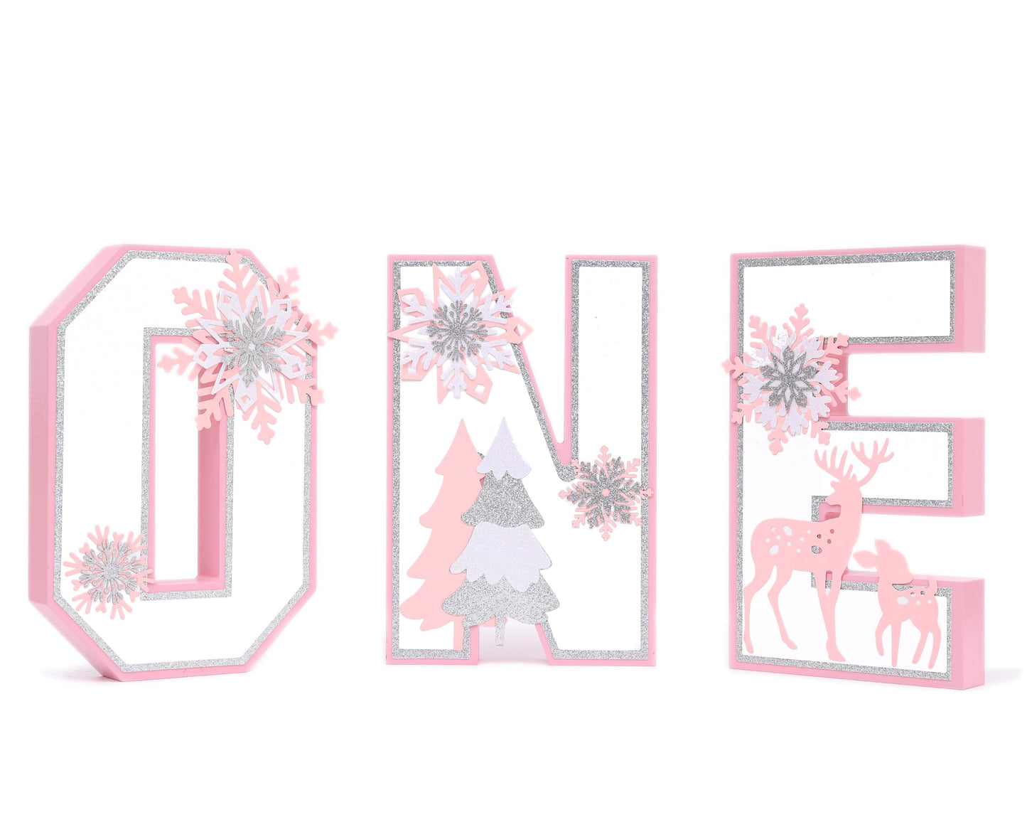 Wooden Snowflakes ONE Decoration - Winter Onederland ONE Sign，Pink Centerpiece Table Decoration, Baby Girl 1st Birthday Party Supplies Photo Prop, Christmas Snowflake Home Decor.