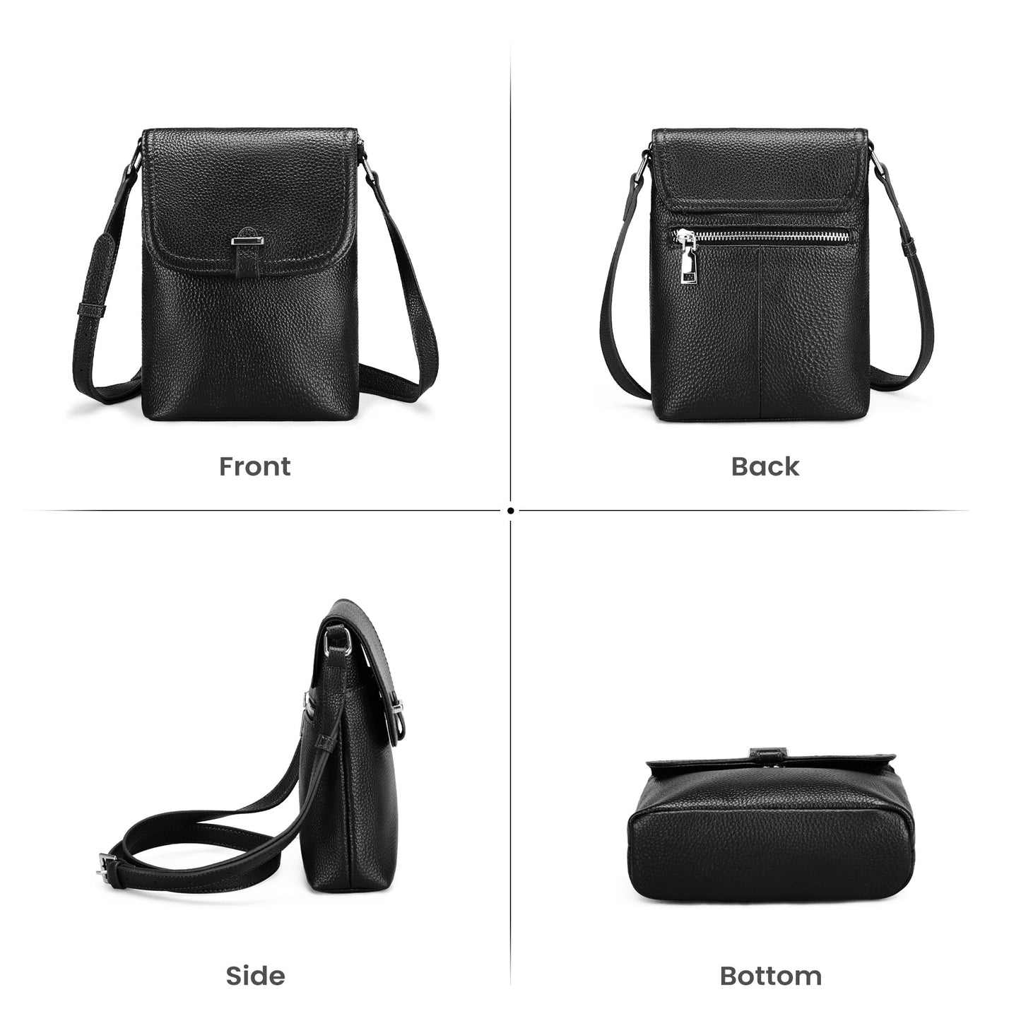 befen Black Genuine Leather Small Crossbody Bags for Women, Womens Cell Phone Purses Cross body Bag Purse with RFID Card Slots for Daily and Travel