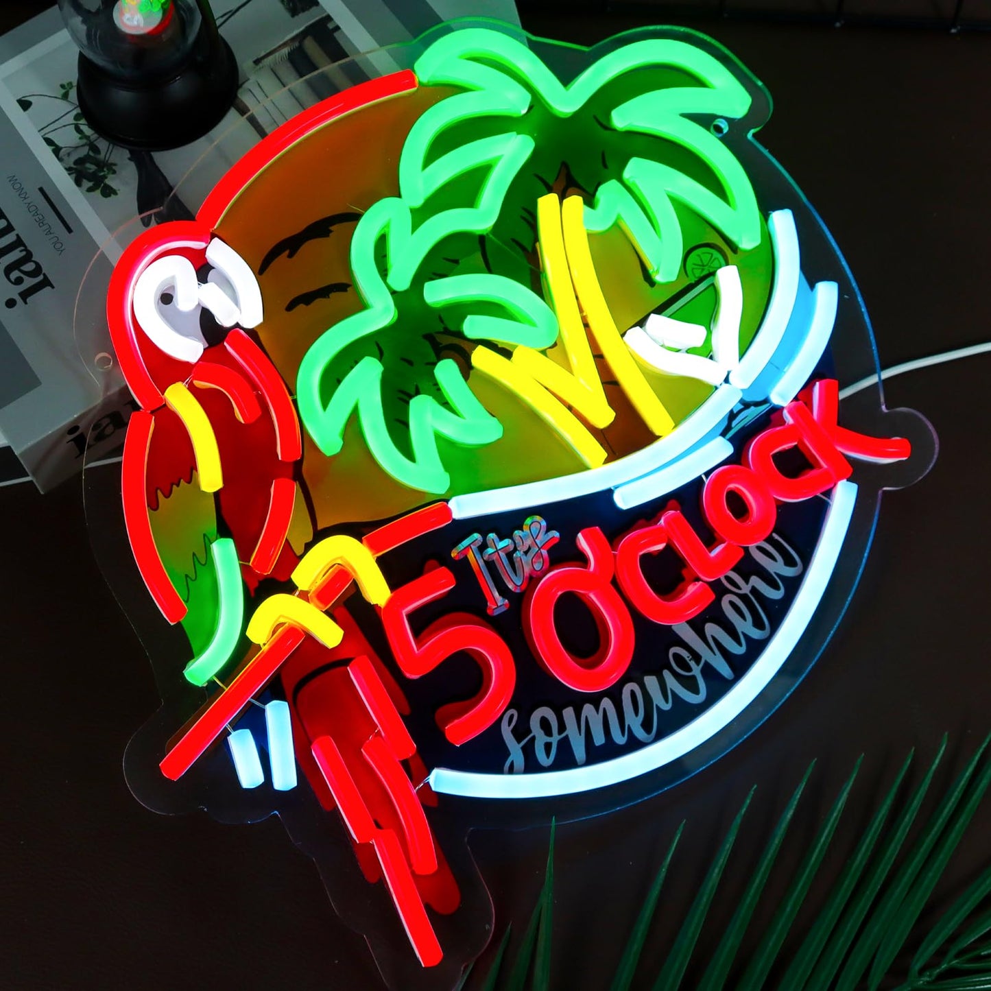 WittyRhE Its 5 00 O'clock Some Where Neon Signs Parrot Neon Lights Wall Decor for Beer Bar Pub Home Recreation Game Room Gift Art-12.6 x 12.2 IN